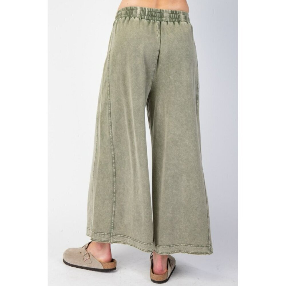 Cozy On The Go Mineral Washed Terry Knit Pants in Faded Olive - Picture 5 of 5